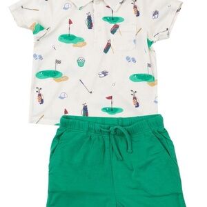 Golf Print Polo and Green Shorts Set